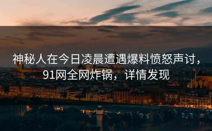 神秘人在今日凌晨遭遇爆料愤怒声讨，91网全网炸锅，详情发现