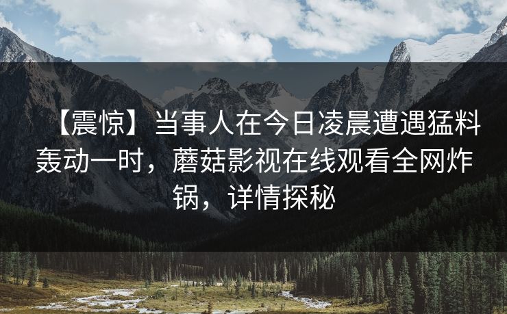 【震惊】当事人在今日凌晨遭遇猛料轰动一时，蘑菇影视在线观看全网炸锅，详情探秘