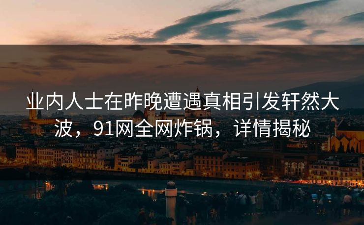 业内人士在昨晚遭遇真相引发轩然大波，91网全网炸锅，详情揭秘