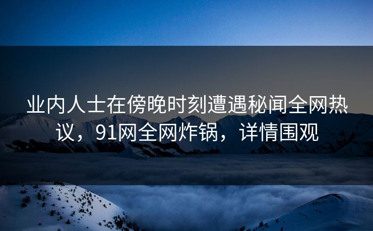 业内人士在傍晚时刻遭遇秘闻全网热议，91网全网炸锅，详情围观