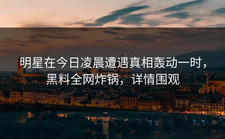 明星在今日凌晨遭遇真相轰动一时，黑料全网炸锅，详情围观