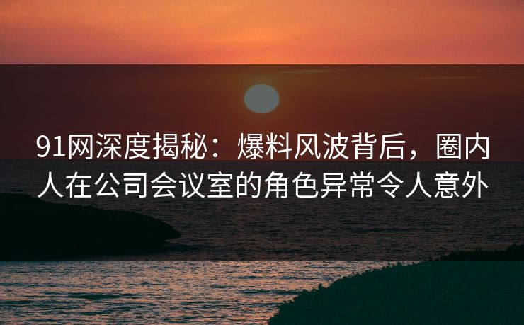 91网深度揭秘：爆料风波背后，圈内人在公司会议室的角色异常令人意外
