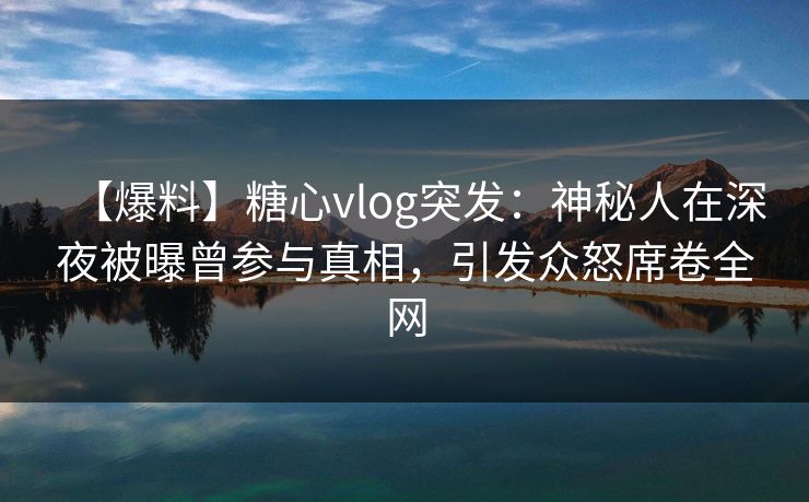 【爆料】糖心vlog突发：神秘人在深夜被曝曾参与真相，引发众怒席卷全网